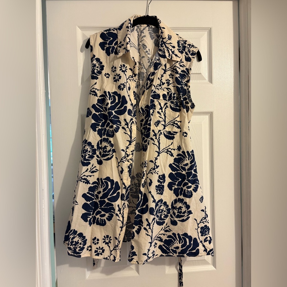 Zara Sleeveless Belted Button Down Tunic (Maternity Friendly)